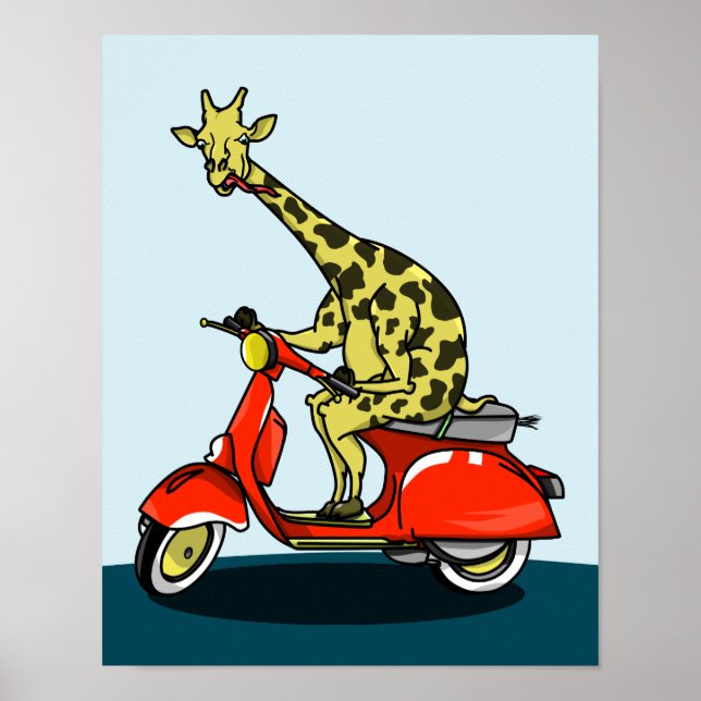 Giraffe on a retro moped poster (Front)