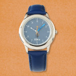 Giraffe on a Unicycle Kid Blue Watch with Name<br><div class="desc">A cute kid watch for beginner with a cartoon giraffe riding on a unicycle and spinning a plate in each hand . Personalize it with the child's name . Choose a different color if you wish .
© ArianeC Illustrations-All rights reserved</div>