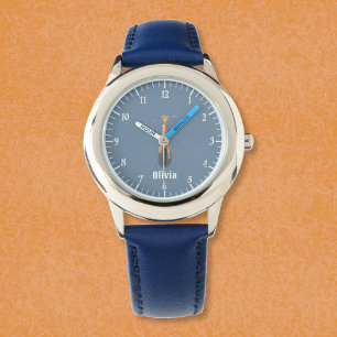 Giraffe on a Unicycle Kid Blue Watch with Name