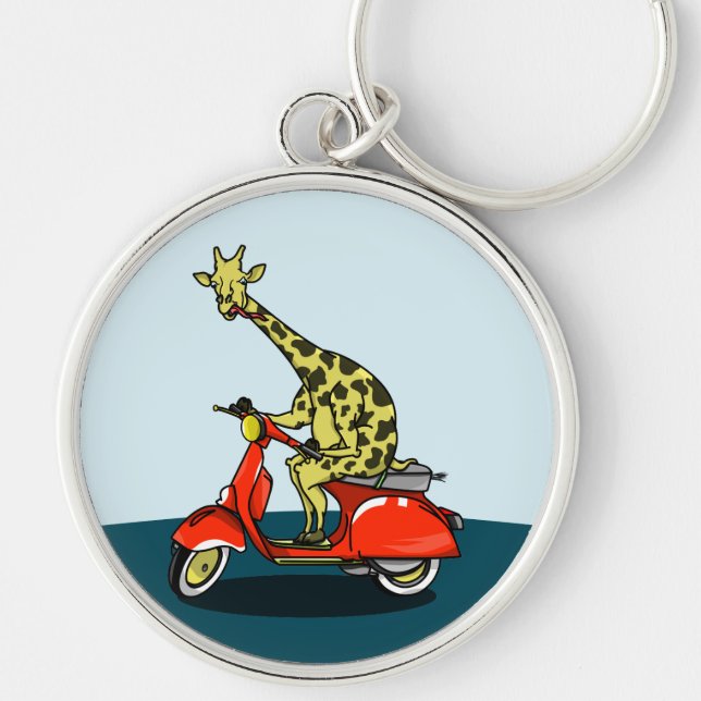 giraffe on a vintage scooter key ring (Front)