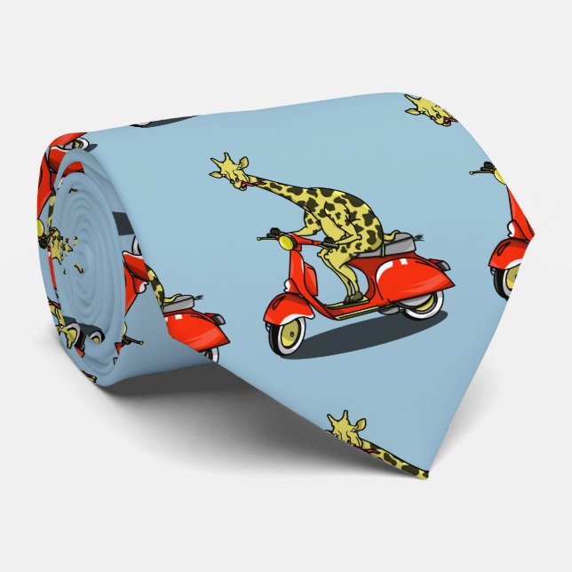 giraffe on a vintage scooter tie (Rolled)