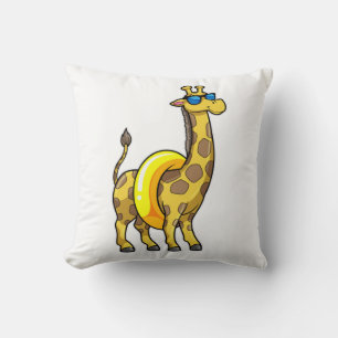 Giraffe on Beach with Swim ring & Sunglasses Cushion