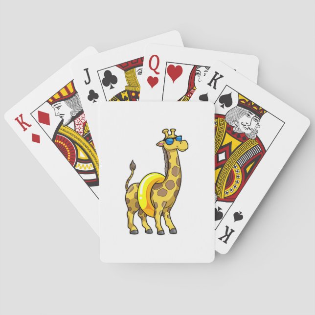Giraffe on Beach with Swim ring & Sunglasses Playing Cards (Back)
