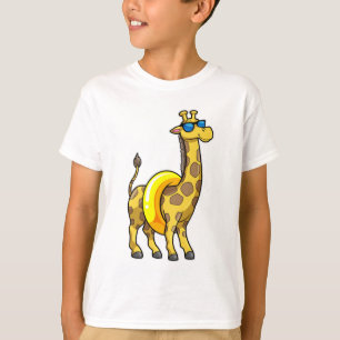 Giraffe on Beach with Swim ring & Sunglasses T-Shirt