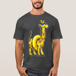 Giraffe on Beach with Swim ring Sunglasses T-Shirt