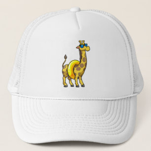 Giraffe on Beach with Swim ring & Sunglasses Trucker Hat