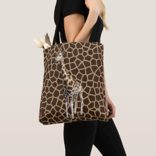 Giraffe on giraffe print tote