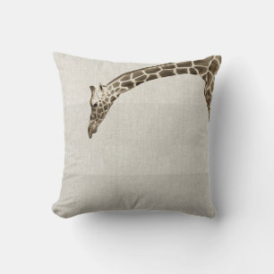 Giraffe on Linen Stripes Decorator Accent Pillow