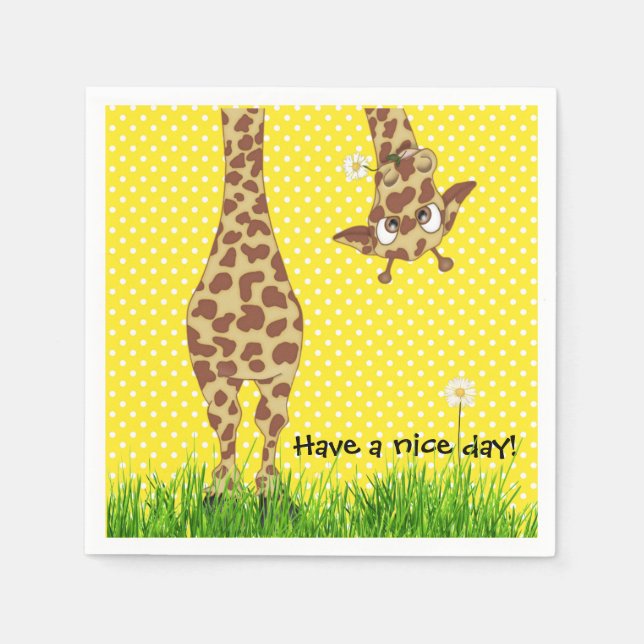 Giraffe On Polka Dots With Daisy Napkin (Front)