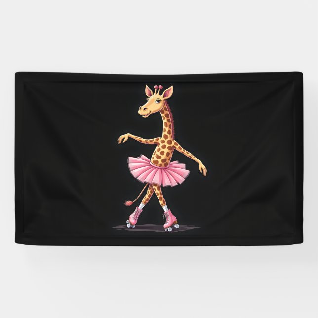 Giraffe On Roller Skates In Pink Tutu Tank Top Banner (Horizontal)