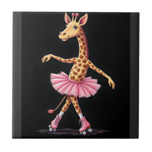 Giraffe On Roller Skates In Pink Tutu Tank Top Ceramic Tile