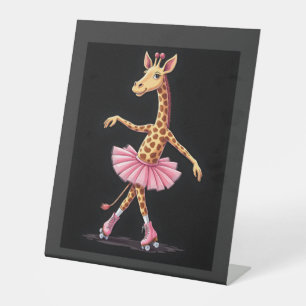 Giraffe On Roller Skates In Pink Tutu Tank Top Pedestal Sign