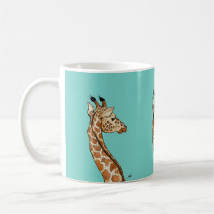 Giraffe on teal background coffee mug