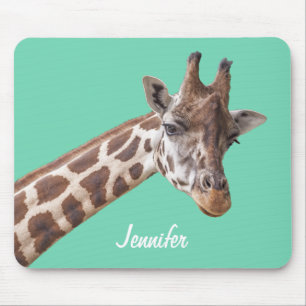 Giraffe on Teal Green Personalised Name Mouse Pad