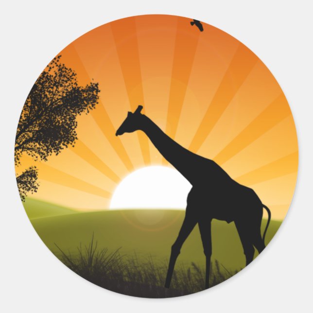 Giraffe On The Move Classic Round Sticker (Front)