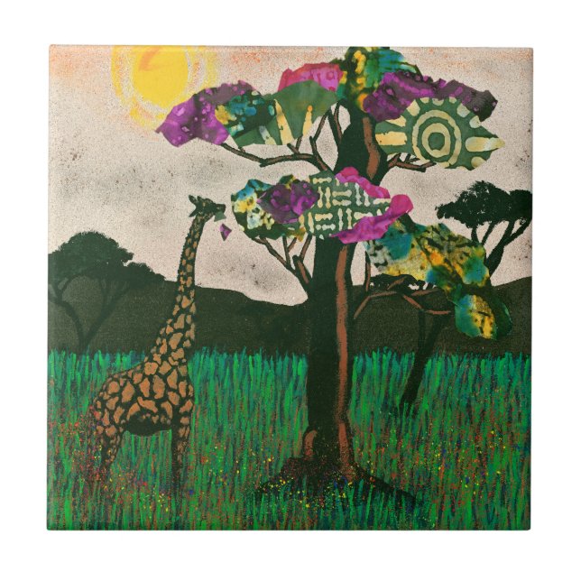 Giraffe on the Planes of Africa Ceramic Tile (Front)
