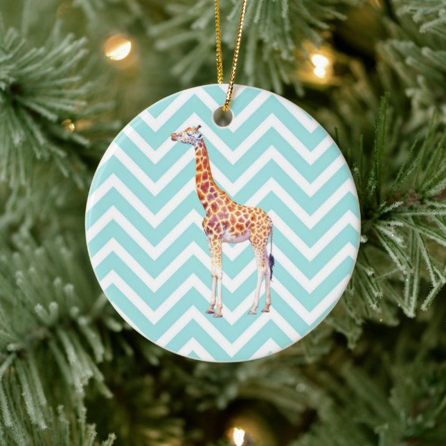Giraffe on zigzag chevron. ceramic ornament (Tree)