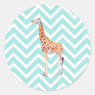 Giraffe on zigzag chevron. classic round sticker