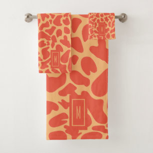 Giraffe Orange Monogram Modern Girly Bath Towel Set