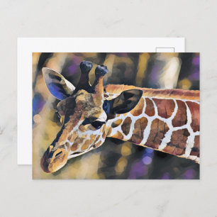 Giraffe Painting art Vintage Postcard