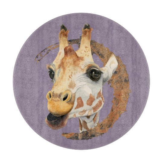 Giraffe Painting with Faux Gold Circle Frame Cutting Board