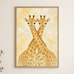 Giraffe Pair Watercolour Whimsical Art Poster