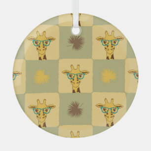 Giraffe Palm: Tropical Checked Print Glass Tree Decoration