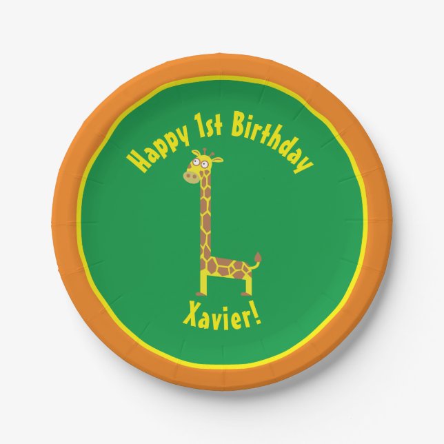 Giraffe Paper Plates Animal Birthday Party (Front)