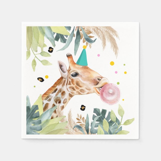 Giraffe Party Animals Birthday Zoo Safari Napkin (Front)