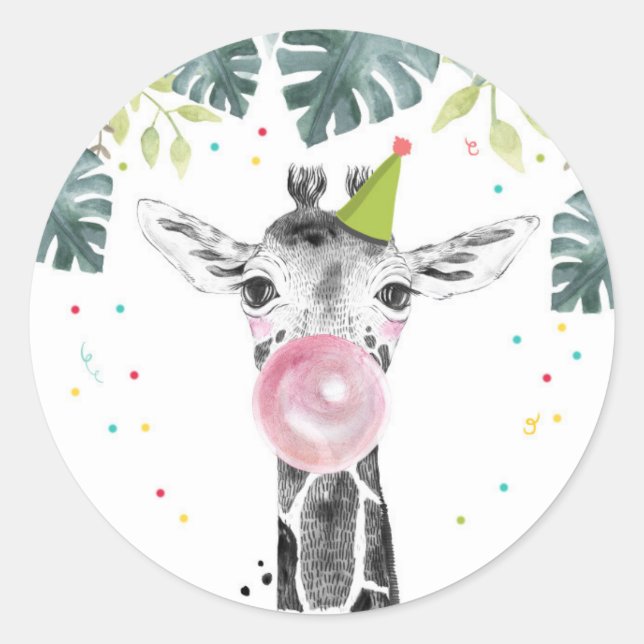 Giraffe Party Animals Safari Boy Birthday Cupcake Classic Round Sticker (Front)