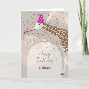 Giraffe Partying Safari Animals Birthday Card