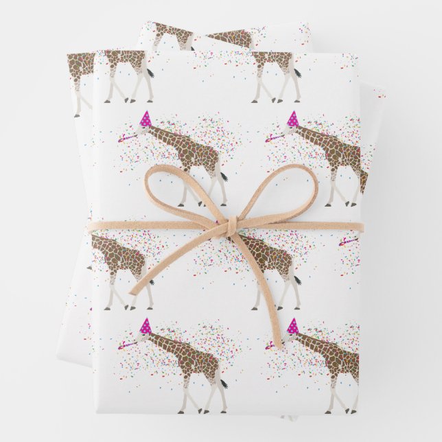 Giraffe Partying Safari Animals Having a Party  Wrapping Paper Sheet (In situ)