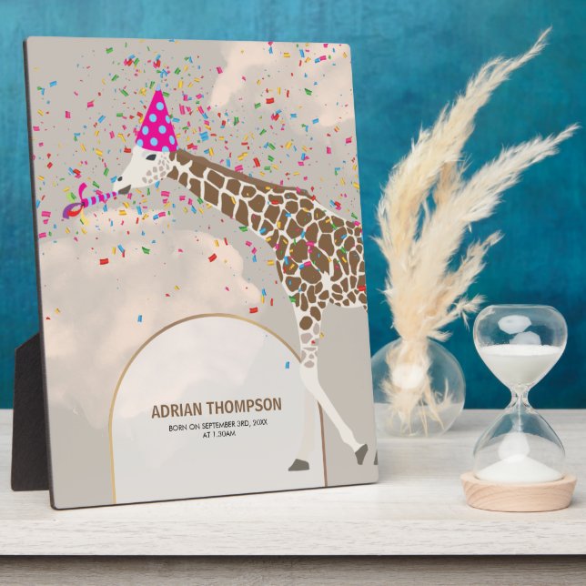 Giraffe Partying Safari Birthday Stat Nursery Baby Plaque (Side)
