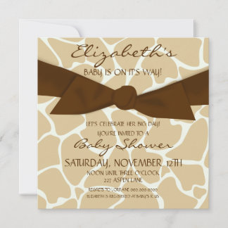 Giraffe Pattern Baby Shower Invite with Brown Bow