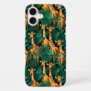 Giraffe Pattern in a Green Leafy Jungle iPhone 16 Plus Case
