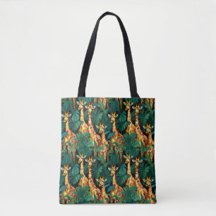 Giraffe Pattern in a Green Leafy Jungle Tote Bag
