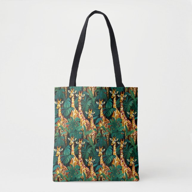 Giraffe Pattern in a Green Leafy Jungle Tote Bag (Front)