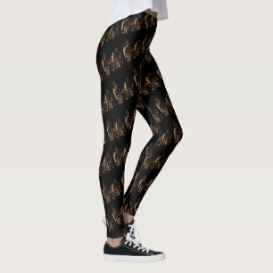 Giraffe Pattern Logo With Giraffes, Black Leggings