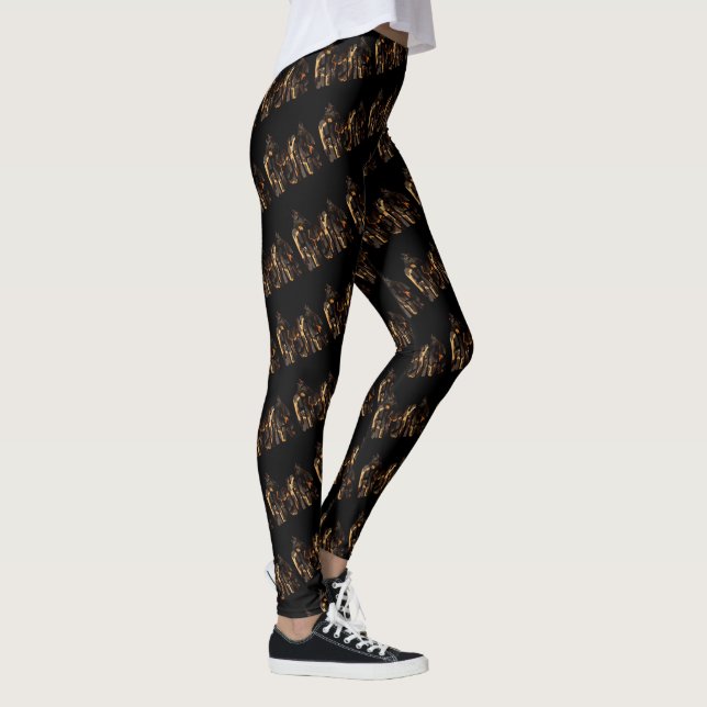 Giraffe Pattern Logo With Giraffes, Black Leggings (Right)