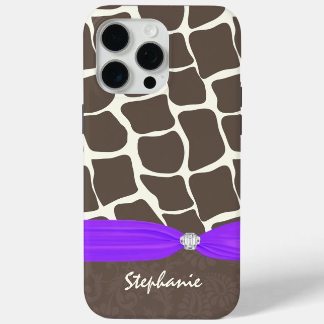 Giraffe Pattern Printed Ribbon and Rhinestone Case-Mate iPhone Case (Back)