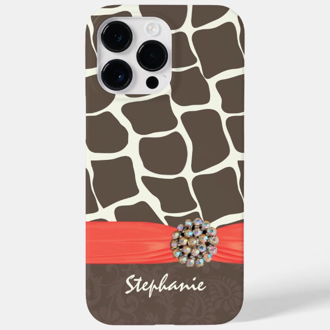 Giraffe Pattern Printed Ribbon and Rhinestone Case-Mate iPhone Case (Back)