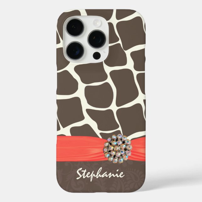 Giraffe Pattern Printed Ribbon and Rhinestone Case-Mate iPhone Case (Back)