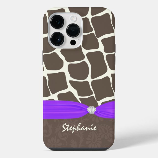Giraffe Pattern Printed Ribbon and Rhinestone iPhone Case (Back)