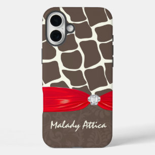 Giraffe Pattern Printed Ribbon Faux Crystal iPhone 16 Plus Case