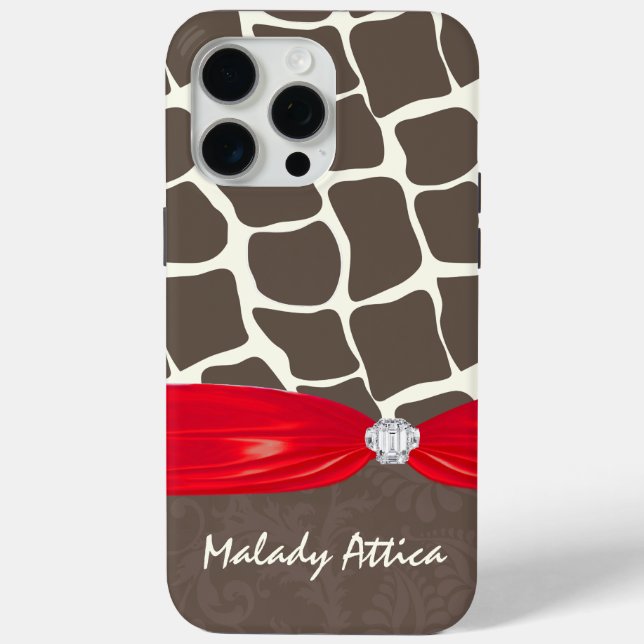 Giraffe Pattern Printed Ribbon Faux Crystal Case-Mate iPhone Case (Back)