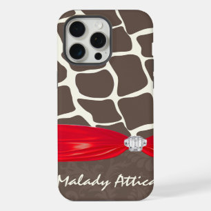 Giraffe Pattern Printed Ribbon Faux Crystal iPhone 15 Pro Max Case