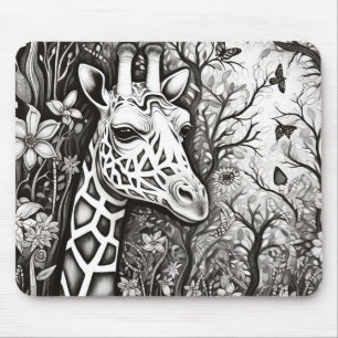 Giraffe Peaceful Nature Prairie Sketch Drawing Art Mouse Pad
