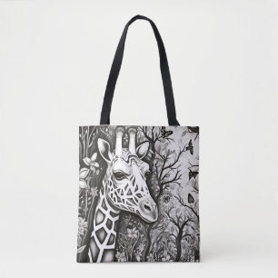 Giraffe Peaceful Nature Prairie Sketch Drawing Art Tote Bag