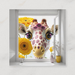Giraffe Peeks in the Window Square Business Card