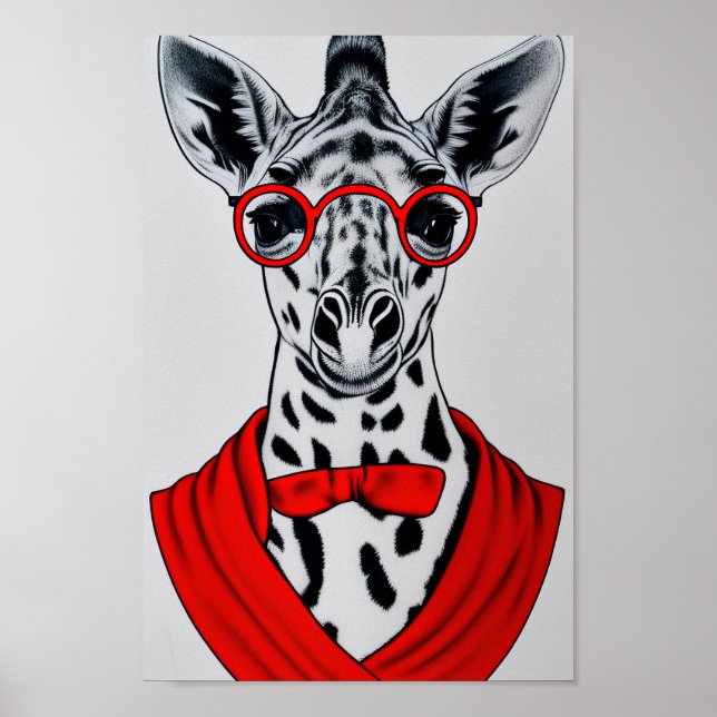 Giraffe Pencil Drawing Poster, Home Decoration Art (Front)